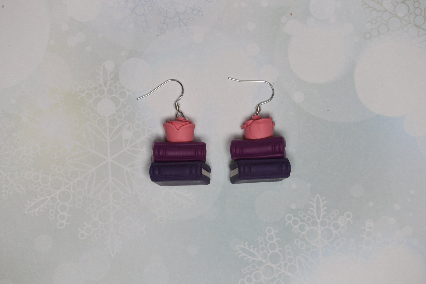 Book Stack Earrings with Roses